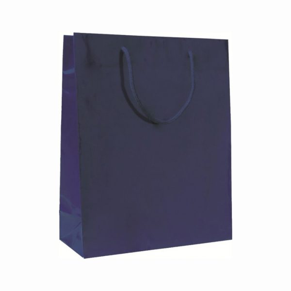 Papierová taška modrá lesklá, bavlnené ušká, 540 x 140 x 445 mm