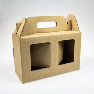 Darčeková krabička s okienkami, hnedá, stredná. S 2 okienkami a uškom na odnos, hnedá, stredná.