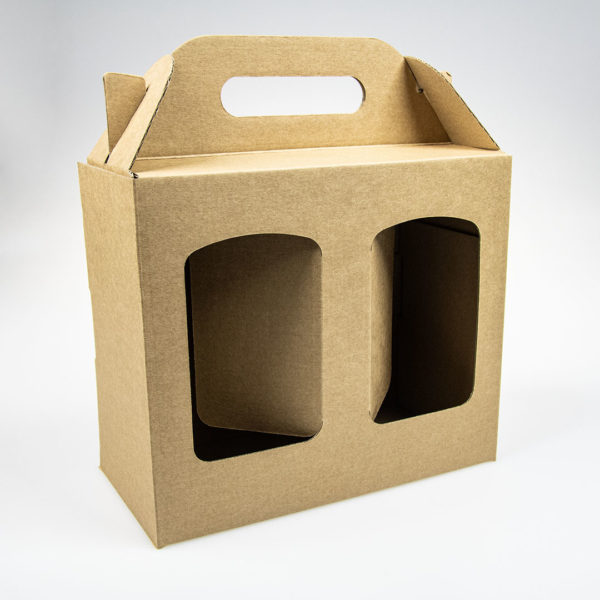  Darčeková krabička s 2 okienkami a uškom na odnos, hnedá, veľká.